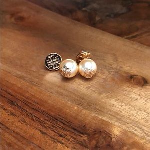 Tory Burch Crystal Pearl Stud Earrings - Rose Gold
